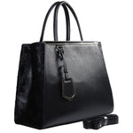 FENDI 2JOURS CALFSKIN TOTE BAG BLACK WITH FUR