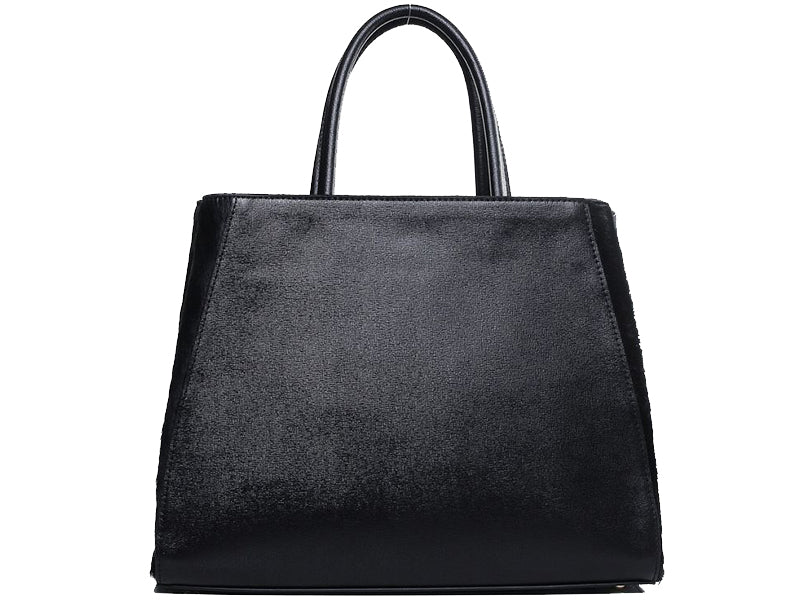 FENDI 2JOURS CALFSKIN TOTE BAG BLACK WITH FUR