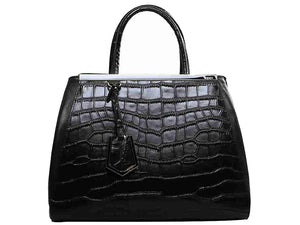 FENDI 2JOURS CALFSKIN TOTE BAG CROC BLACK