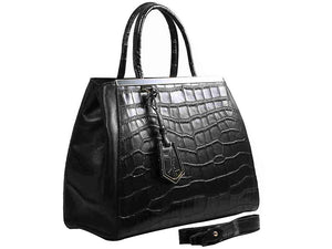 FENDI 2JOURS CALFSKIN TOTE BAG CROC BLACK