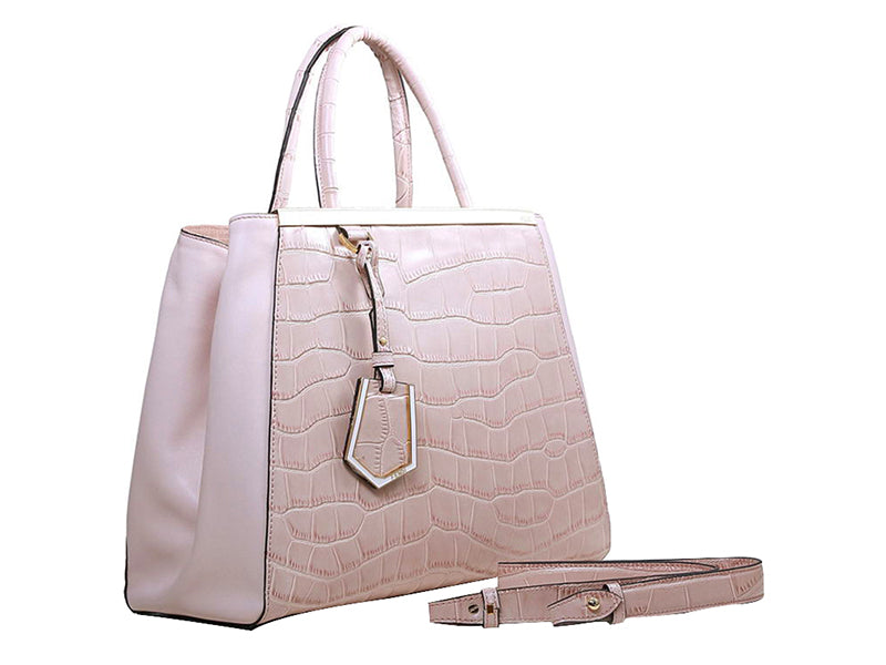 FENDI 2JOURS CALFSKIN TOTE BAG CROC PINK