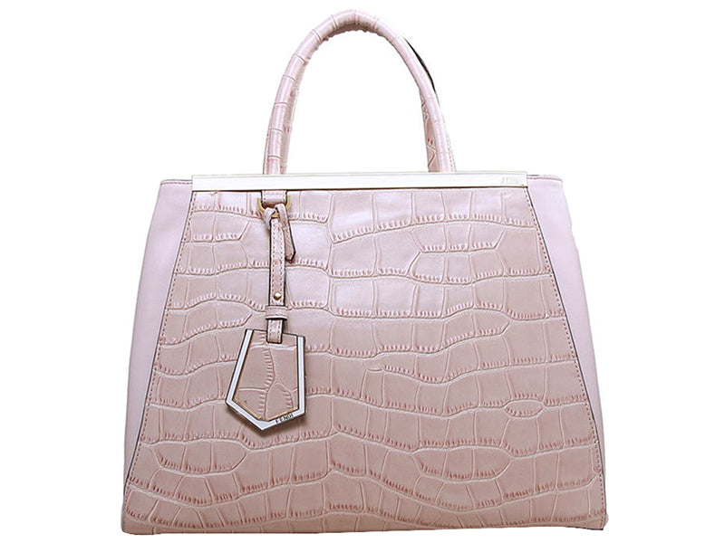 FENDI 2JOURS CALFSKIN TOTE BAG CROC PINK