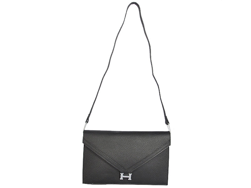 HERMES PILOT ENVELOPE CLUTCH BLACK WITH SILVER HARDWARE