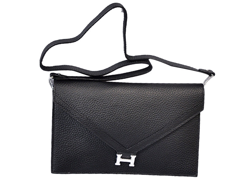 HERMES PILOT ENVELOPE CLUTCH BLACK WITH SILVER HARDWARE