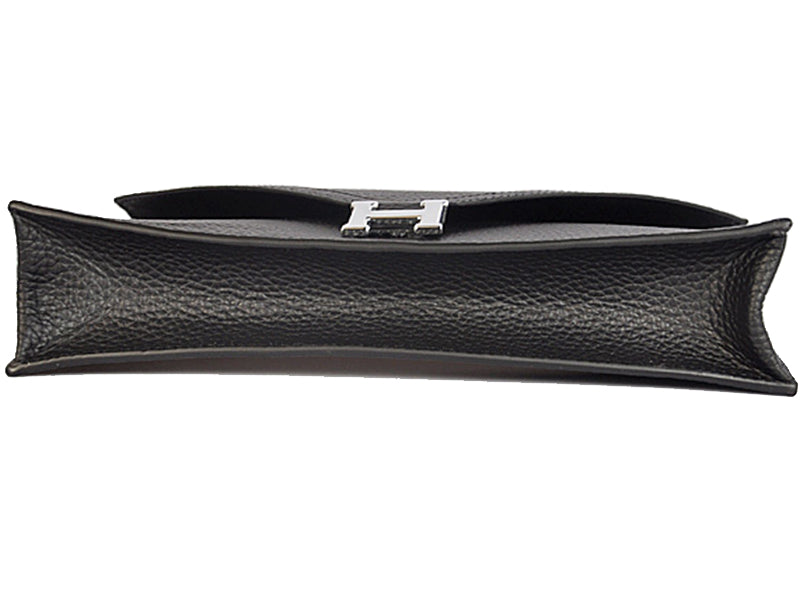 HERMES PILOT ENVELOPE CLUTCH BLACK WITH SILVER HARDWARE