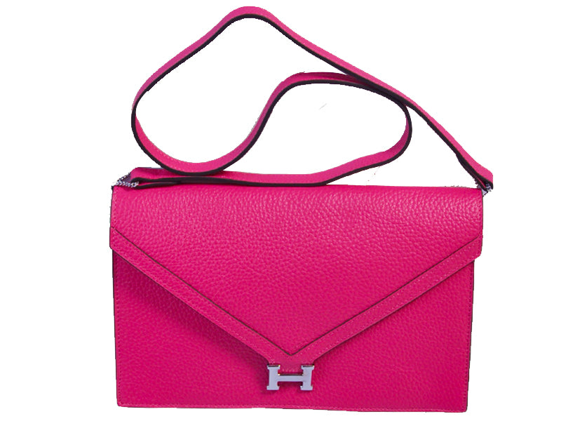 HERMES PILOT ENVELOPE CLUTCH HOT PINK WITH SILVER HARDWARE