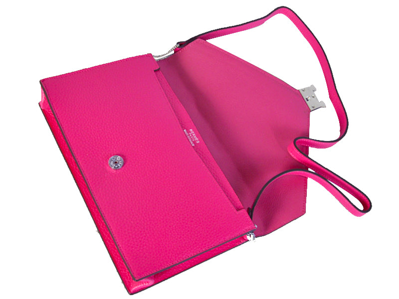 HERMES PILOT ENVELOPE CLUTCH HOT PINK WITH SILVER HARDWARE