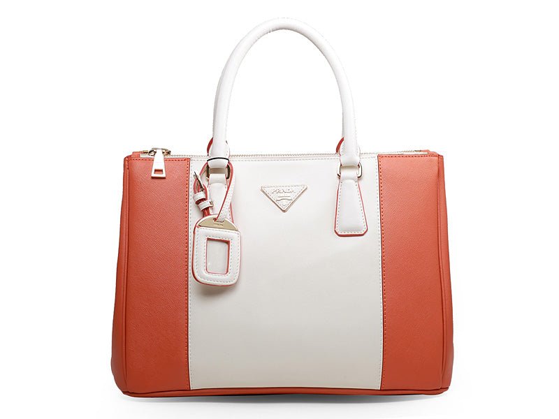 PRADA SAFFIANO LUX TOTE WHITE WITH ORANGE