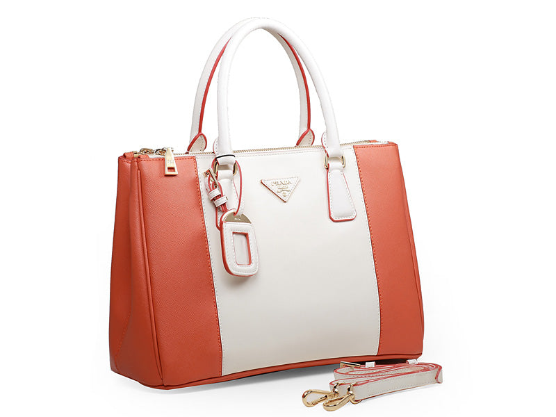 PRADA SAFFIANO LUX TOTE WHITE WITH ORANGE