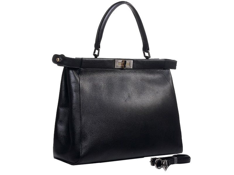 FENDI PEEKABOO CALFSKIN LEATHER BAG BLACK