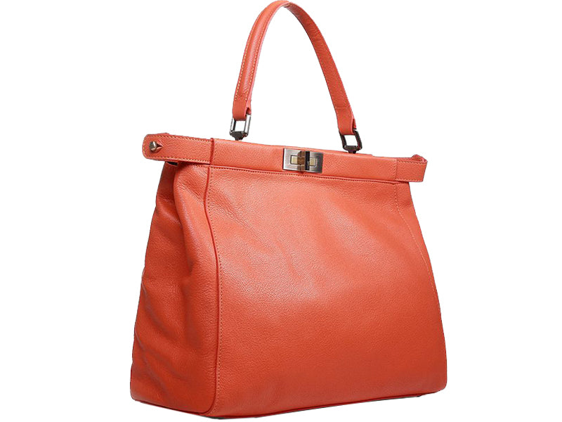 FENDI PEEKABOO CALFSKIN LEATHER BAG ORANGE