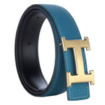 HERMES TOGO LEATHER BELT WITH GOLD H BUCKLE BLUE