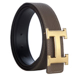 HERMES TOGO LEATHER BELT WITH GOLD H BUCKLE KHAKI