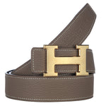 HERMES TOGO LEATHER BELT WITH GOLD H BUCKLE KHAKI