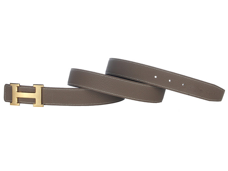 HERMES TOGO LEATHER BELT WITH GOLD H BUCKLE KHAKI