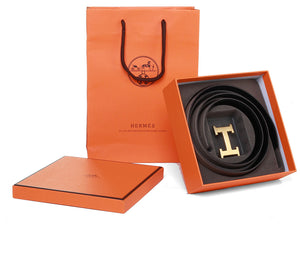 HERMES TOGO LEATHER BELT WITH GOLD H BUCKLE KHAKI