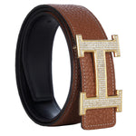 HERMES TOGO LEATHER GOLD H BUCKLE BELT WITH DIAMOND MOUNT BROWN