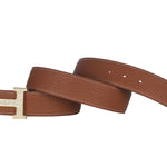 HERMES TOGO LEATHER GOLD H BUCKLE BELT WITH DIAMOND MOUNT BROWN