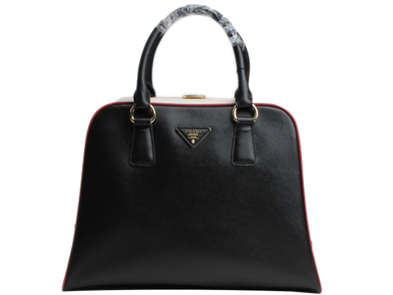 PRADA SAFFIANO FRAMED TOP HANDLE BAG BLACK