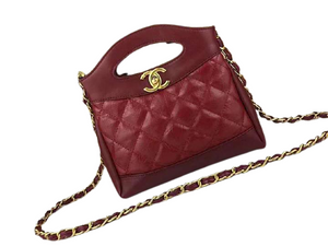 CHANEL SHOPPING BAG CALFSKIN & GOLDEN TONE METAL BURGUNDY