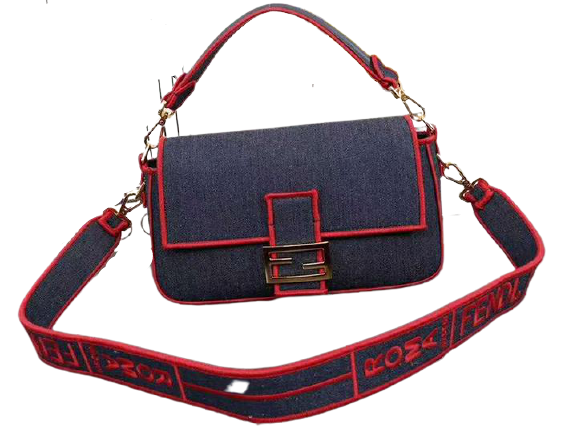 Fendi Baguette Large Denim Bag Blue Red