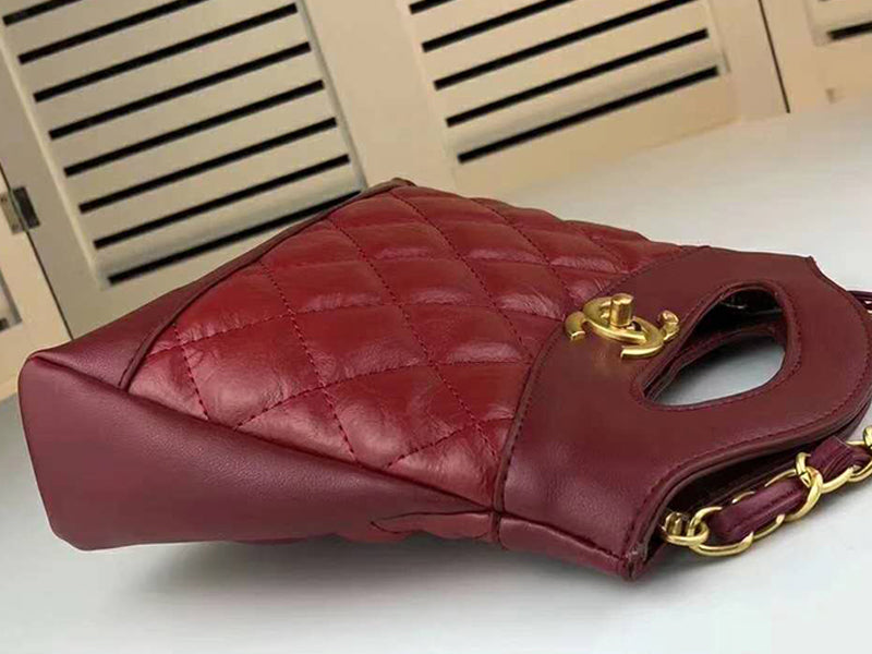 CHANEL SHOPPING BAG CALFSKIN & GOLDEN TONE METAL BURGUNDY