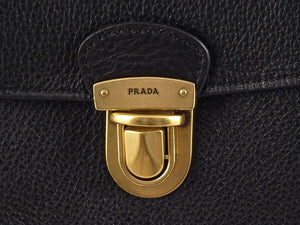 PRADA COWHIDE MEDIUM TOTE WITH FRONT POCKET BLACK