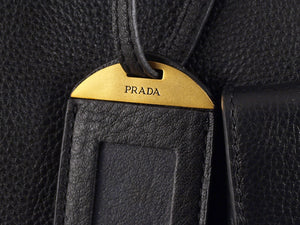 PRADA COWHIDE MEDIUM TOTE WITH FRONT POCKET BLACK