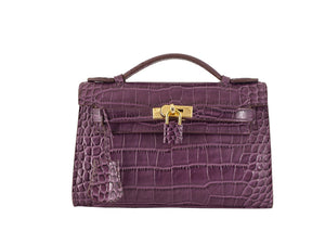 HERMES MATTE KELLY POCHETTE CROCODILE PURPLE