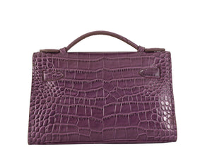 HERMES MATTE KELLY POCHETTE CROCODILE PURPLE