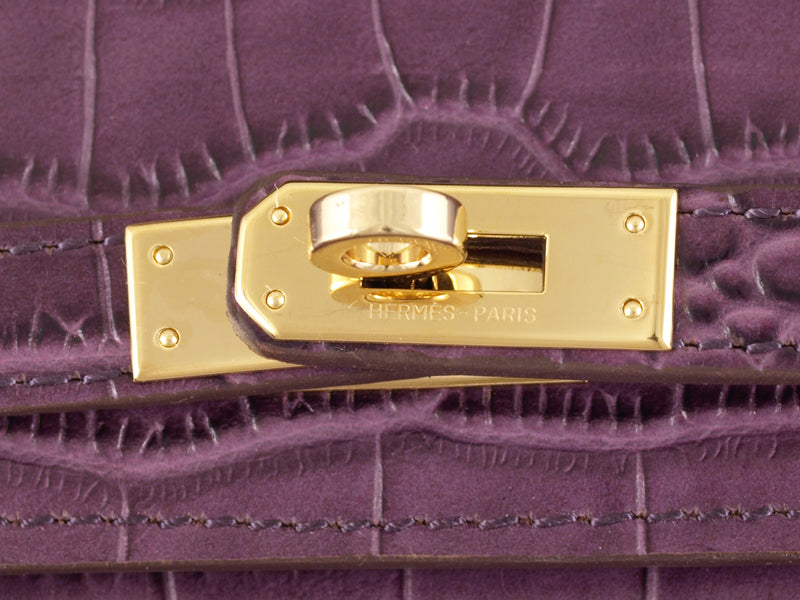 HERMES MATTE KELLY POCHETTE CROCODILE PURPLE