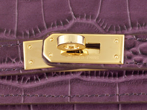 HERMES MATTE KELLY POCHETTE CROCODILE PURPLE