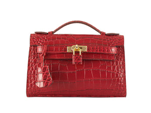 HERMES MATTE KELLY POCHETTE CROCODILE RED