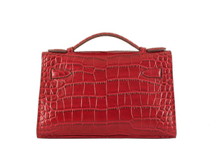 HERMES MATTE KELLY POCHETTE CROCODILE RED