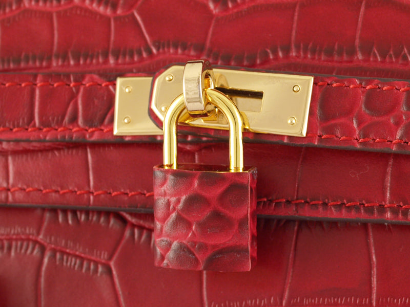 HERMES MATTE KELLY POCHETTE CROCODILE RED