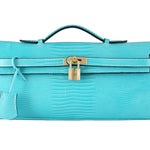 HERMES KELLY POCHETTE LONGUE LIZARD LEATHER BLUE