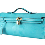 HERMES KELLY POCHETTE LONGUE LIZARD LEATHER BLUE