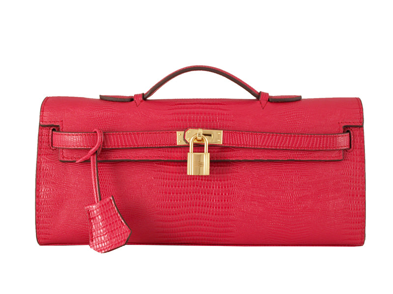 HERMES KELLY POCHETTE LONGUE LIZARD LEATHER RED