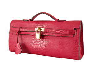 HERMES KELLY POCHETTE LONGUE LIZARD LEATHER RED