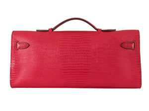 HERMES KELLY POCHETTE LONGUE LIZARD LEATHER RED