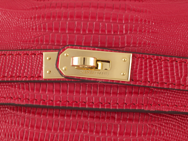 HERMES KELLY POCHETTE LONGUE LIZARD LEATHER RED