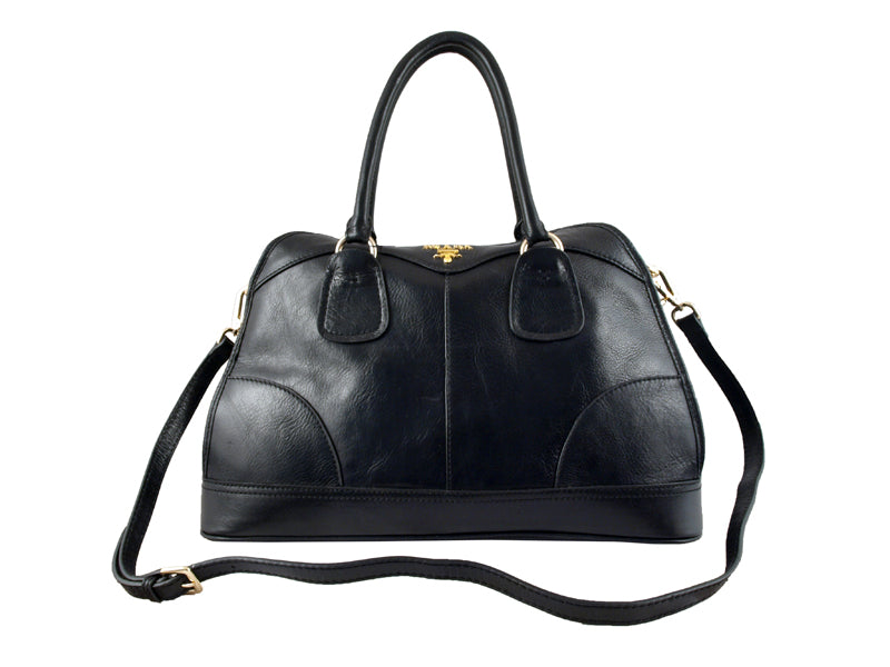 PRADA SHINY DEERSKIN TOP HANDLE BAG BLACK