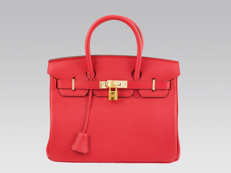 HERMES BIRKIN 30CM CLEMENCE ROUGE VIF WITH GOLDEN HARDWARE