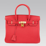 HERMES BIRKIN 30CM CLEMENCE ROUGE VIF WITH GOLDEN HARDWARE