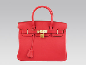 HERMES BIRKIN 30CM CLEMENCE ROUGE VIF WITH GOLDEN HARDWARE