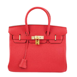 HERMES BIRKIN 30CM CLEMENCE ROUGE VIF WITH GOLDEN HARDWARE