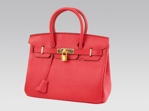 HERMES BIRKIN 30CM CLEMENCE ROUGE VIF WITH GOLDEN HARDWARE