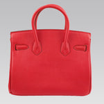 HERMES BIRKIN 30CM CLEMENCE ROUGE VIF WITH GOLDEN HARDWARE