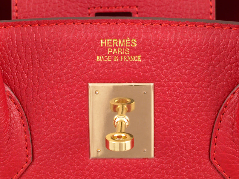 HERMES BIRKIN 30CM CLEMENCE ROUGE VIF WITH GOLDEN HARDWARE