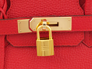 HERMES BIRKIN 30CM CLEMENCE ROUGE VIF WITH GOLDEN HARDWARE